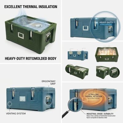 Catering Food Pan Carrier 90L Commercial Insulated Buffet Transport Cabinet Hotel Canteen 635x460x640mm