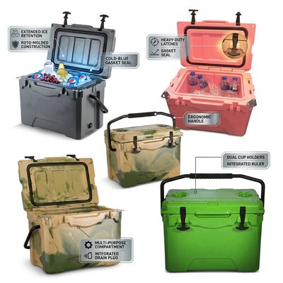 Портативный 38L Rotomolded Cooler Box Outdoor Ice Chest Leak Proof Drain Plug Семейный пикникный охладитель