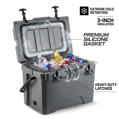 Колесная коробка 80L с ротоформованным охладителем тяжелой работы Ледяной сундук Длинное удержание льда Буксировка ручка Рыбалка